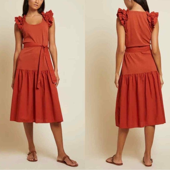 NEW NATION LTD EVERLEIGH FRILLY DRESS IN CAYENNE SMALL - Picture 1 of 12